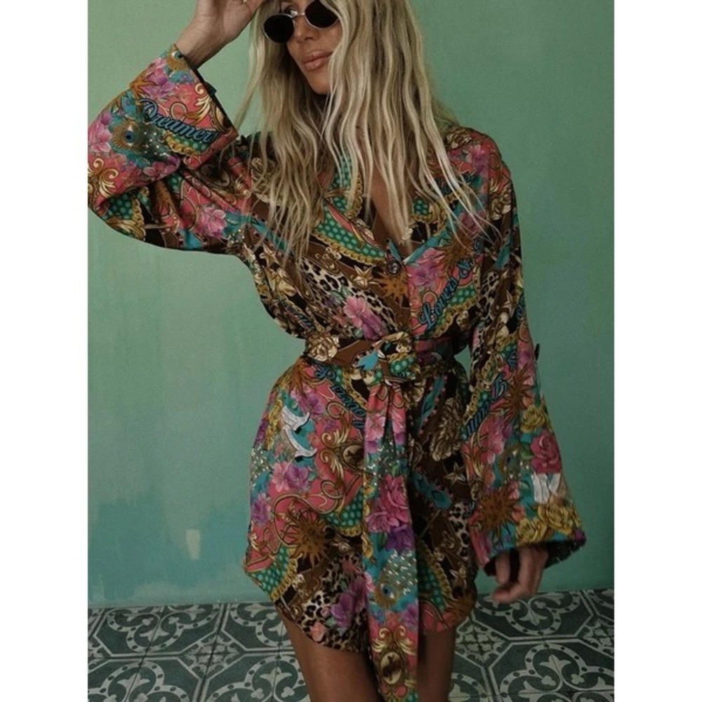 Spell Lovers & Dreamers Blazer Dress Cosmos Pink Leopard Floral Mini NWT S